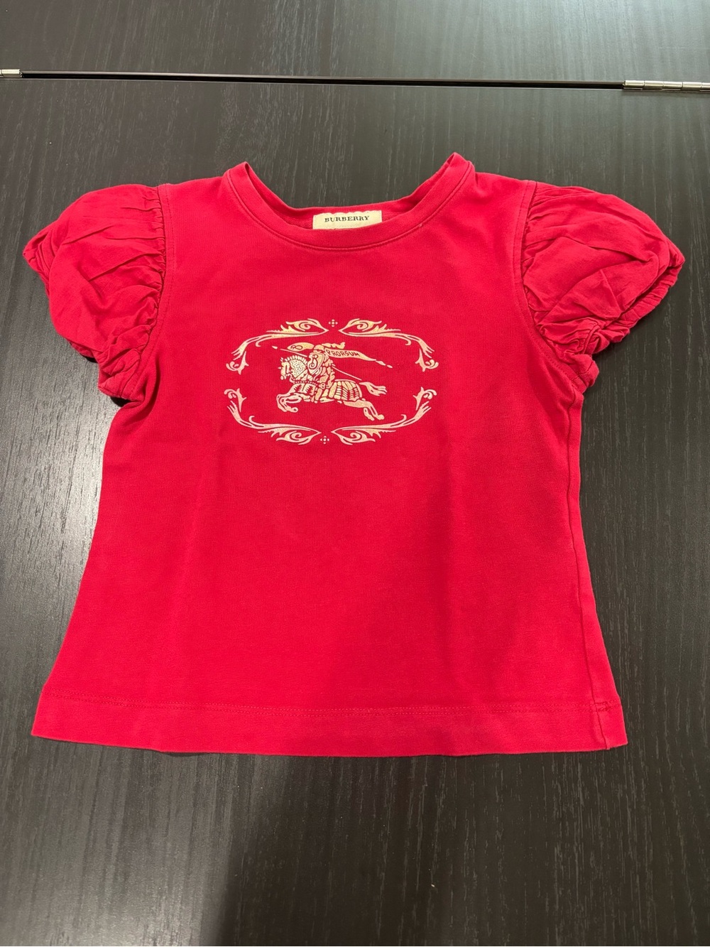 Burberry Girls Red Puff Sleeve Logo Tee, size 4 years